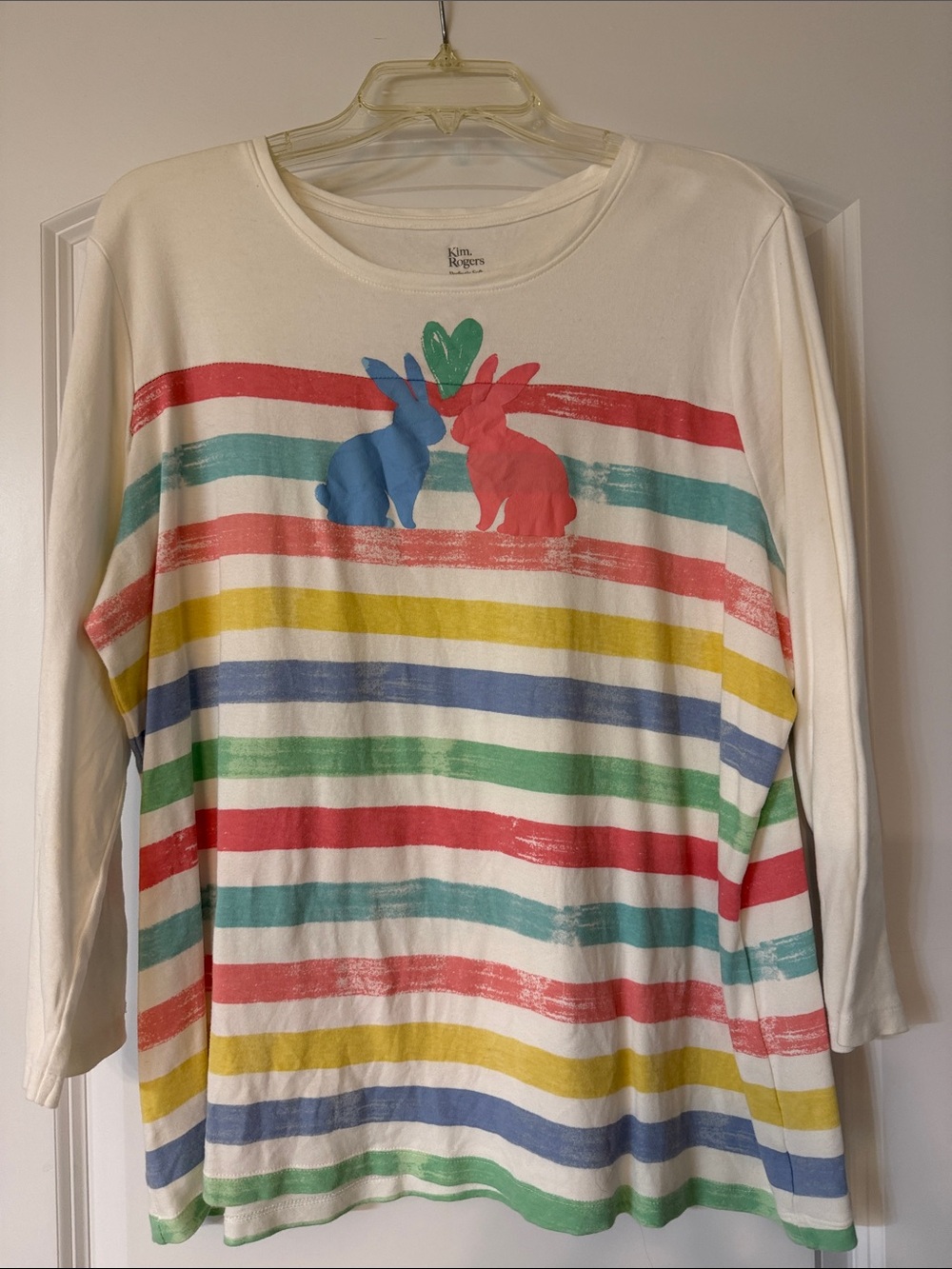 Kim Rogers Cream Long-Sleeve Bunny Stripe Top with Multicolor Stripes